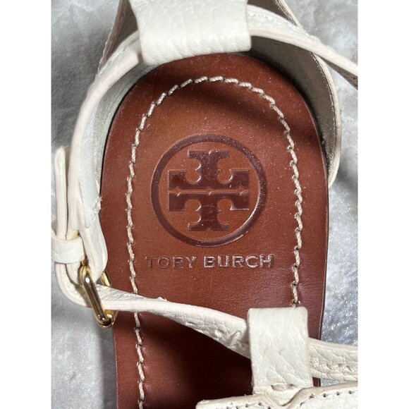 Tory Burch Phoebe Logo Thong Leather Flat Sandal in Ivory - Size 9M - Picture 9 of 9